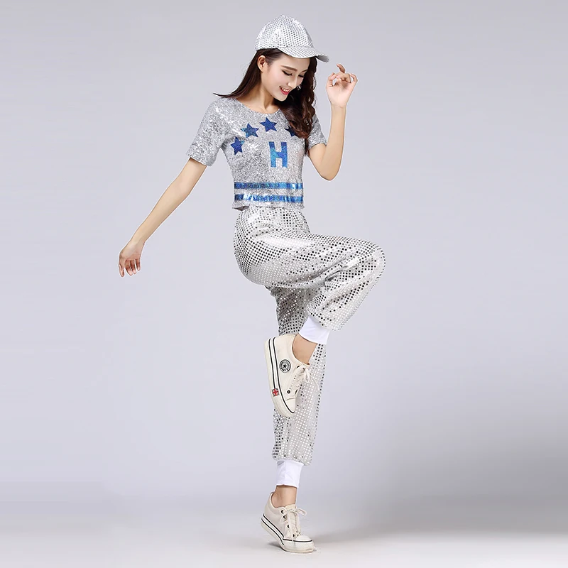 New jazz dance costume DS female adult Tops and pants cheerleading costume modern dance hip-hop sequins dance clothes