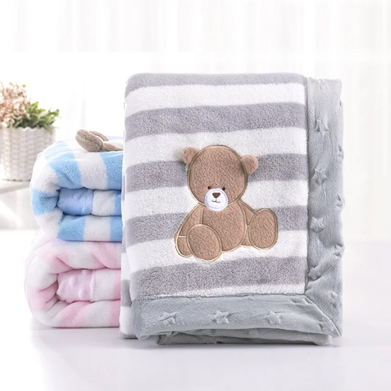 Baby Blanket Thermal Thicken Fleece Striped Blanket Infant Swaddle Nap Receiving Stroller Wrap For Newborn Baby Bedding Blankets