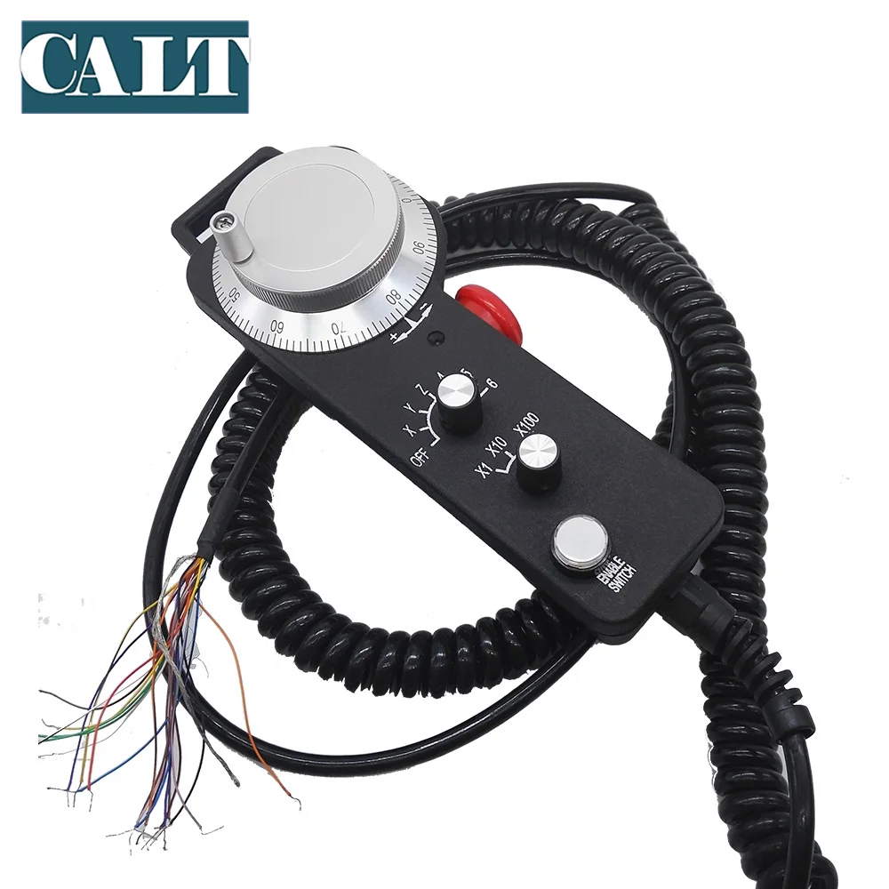 CNC Pulse Generator 6 Axis  Universal Electronic MPG Pendant Handwheel & Emergency Stop Manual Pulse Generator With Spring Cable