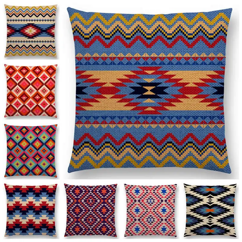 

Colorful Aztec Geometric Pattern Tribal Prints Abstract Rainbow Ethnic Plaid Decorative Cushion Cover Sofa Throw Pillow Case