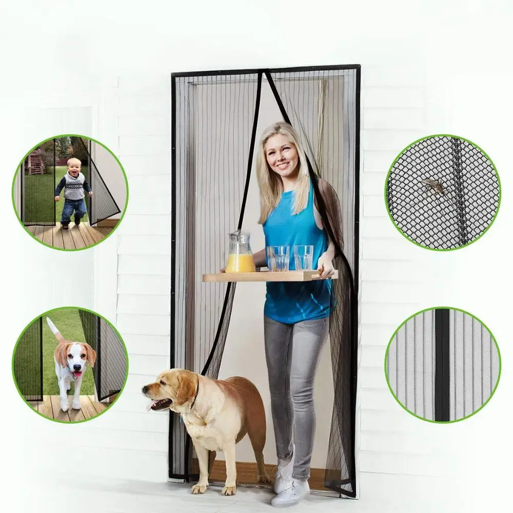 Magnetic Screen Door, Heavy Duty Mesh Curtain, Full Frame Hook Loop, Fit Door Size up to 35 