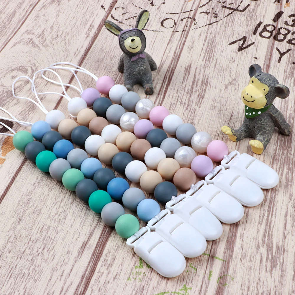 TYRY.HU Pacifier Clips Chain Baby Silicone Teething Beads DIY Necklace Binky Clip Holder For Baby Chew, Baby Shower Gift