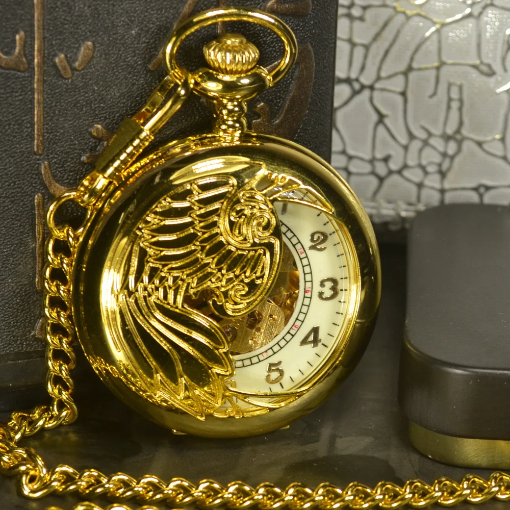 

TIEDAN Skeleton Mechanical Pocket Watch Men Steampunk Luxury Antique Chain Necklace Business Casual Pocket & Fob Watches Gold