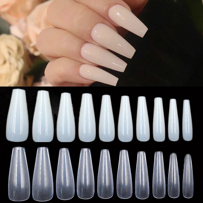 500 Pçs/Saco ABS Artificial Cobertura Completa Prego Dicas Natural/Cor Clara Nu Acrílico Longo Bailarina Tipo Quadrado Falso Art Nails Dicas