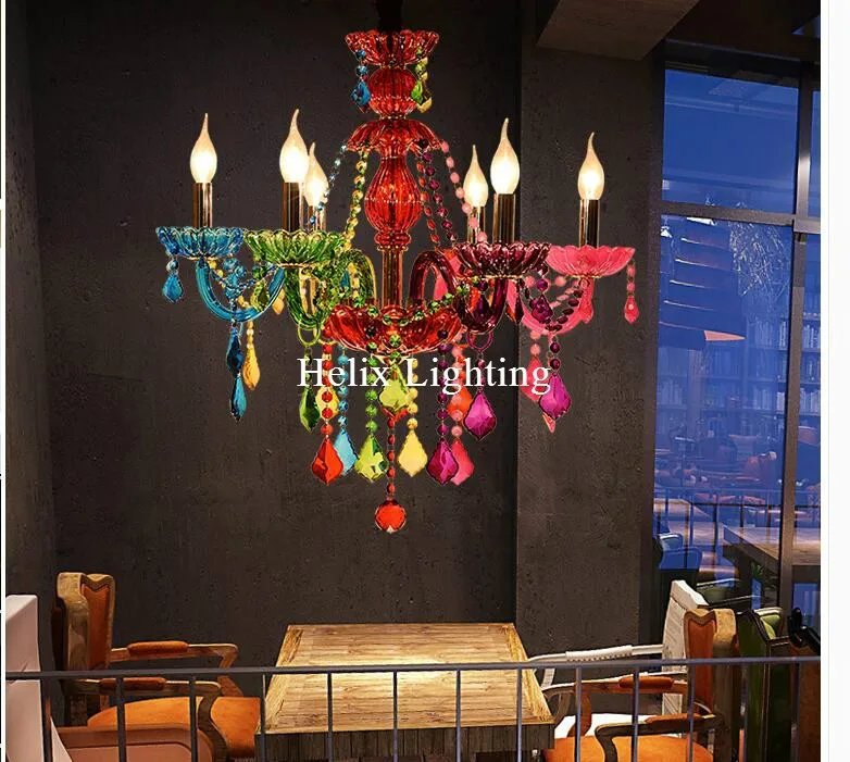 Art Decora Colorful D60cm H55cm Colorful Crystal Chandelier Lamp Crystal Modern Lighting AC Guaranteed 100% Crystal Pendant Lamp