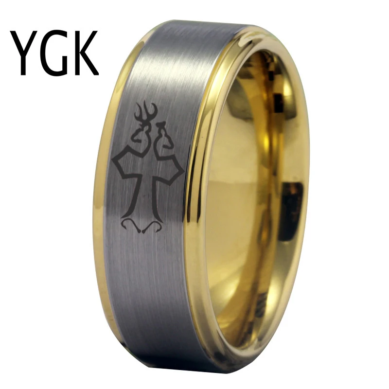 

YGK Jewelry Deer and Fish Hooks Cross Design Tungsten Ring Men's Classic Wedding Engagement Anniversary Ring Gift Ring