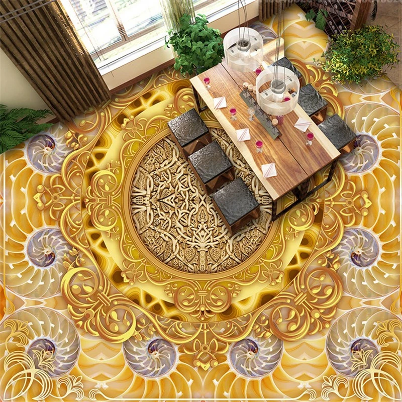 

beibehang luxury European pattern 3D floor tiles Custom Photo Floor Wallpaper Bathroom Mural Wall paper Self adhesive flooring