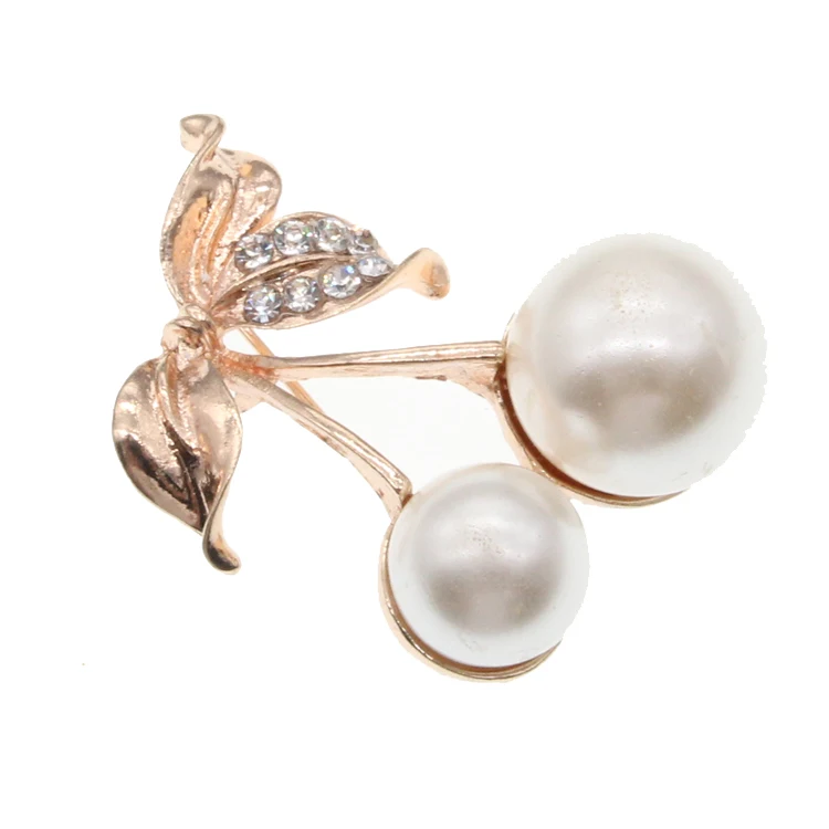 50pcs/lot hot selling gold plated rhinestone pearl cherry and three bird Brooches Pins