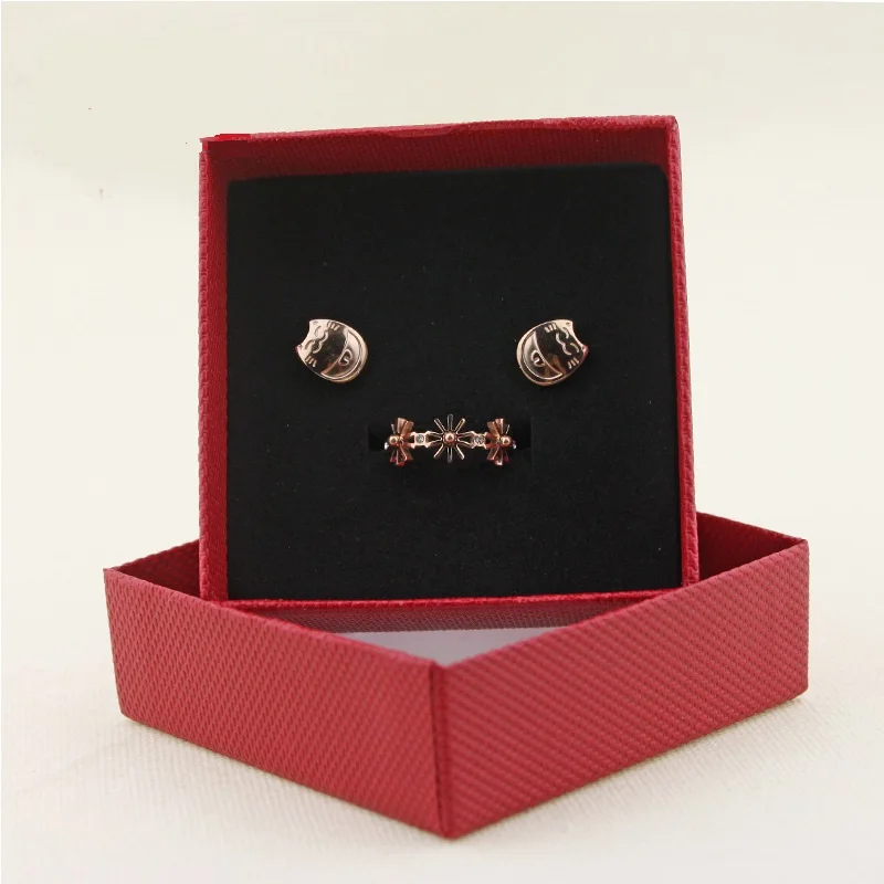 10 قطعة أسود أحمر كرافت ورقة صناديق تغليف المجوهرات مع الإسفنج القرط حلقة صندوق تقليد بولي Jewelry عرض حقيبة للتخزين #5