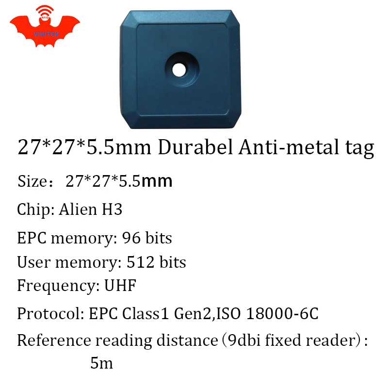 UHF RFID 안티 메탈 태그, 915mhz, 868mhz, Impinj M4QT EPCC1G2 6C, 27x27x5.5mm, 소형 사각형 내구성 ABS 스마트 카드 수동 RFID 태그
