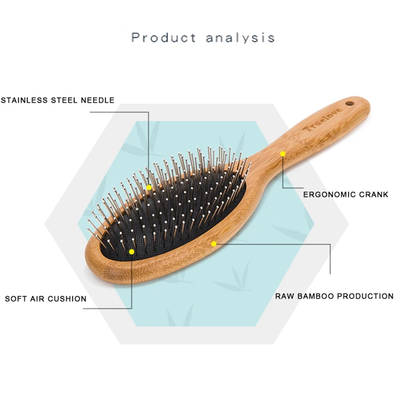 Truelove Pet Round Comb Bamboo Wood Handle in Cat and Dog Hair Remover Brush Fur Small Medium Large Grooming Gifts TLK19131
