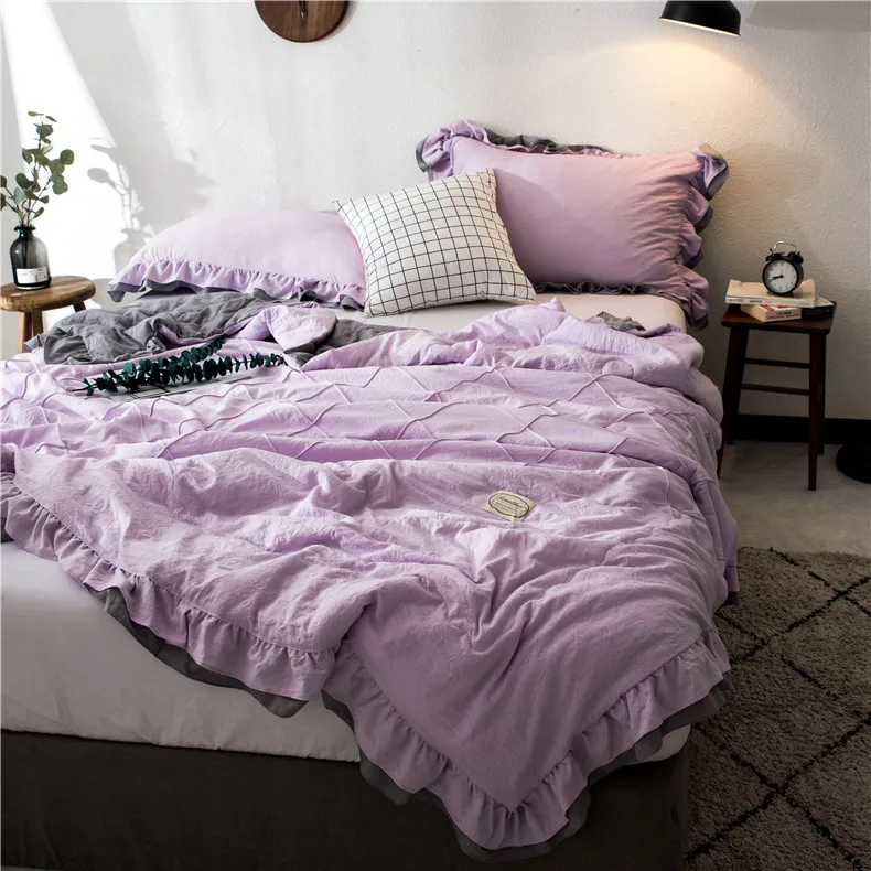 

Ruffles Summer Bedspread solid Printed Quilts Duvets for Adult Thin Air-conditioned Comforter colcha Pillowcase For Bed dropship