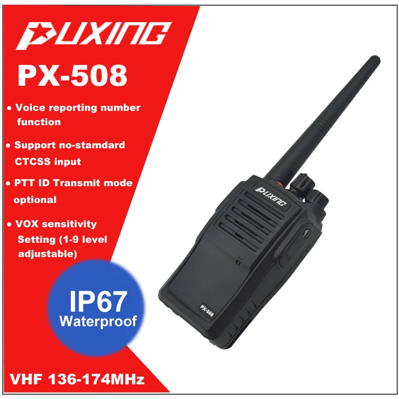 Walkie-talkie impermeable IP67, Radio a prueba de polvo, Puxing, PX-508, VHF, 136-174MHz, portátil, Radio bidireccional, transceptor FM