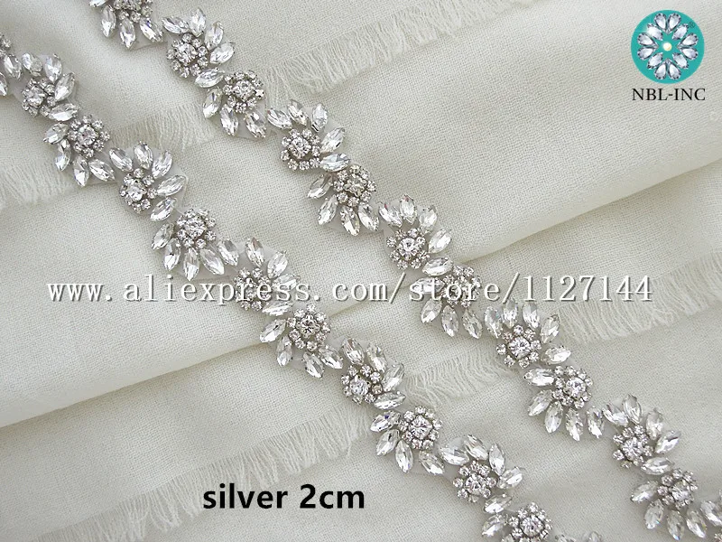 (10 yards) Wholesale bridal hand beaded sewing silver crystal rhinestone applique trim for wedding dress  WDD0868