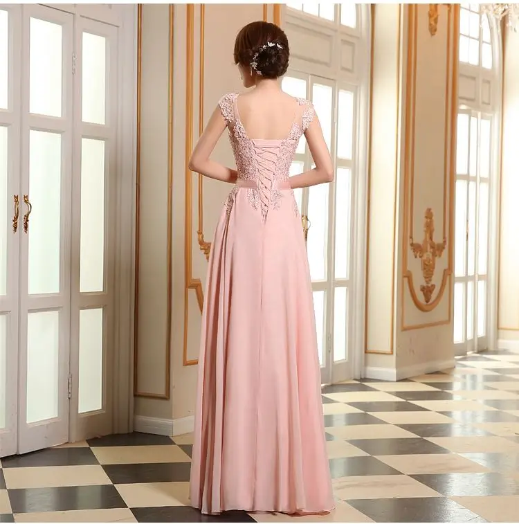 Ensotek 2019 novo scoop apliques rendas até o chão chiffon baile de formatura vestido de noite rosa formal vestidos de festa barato