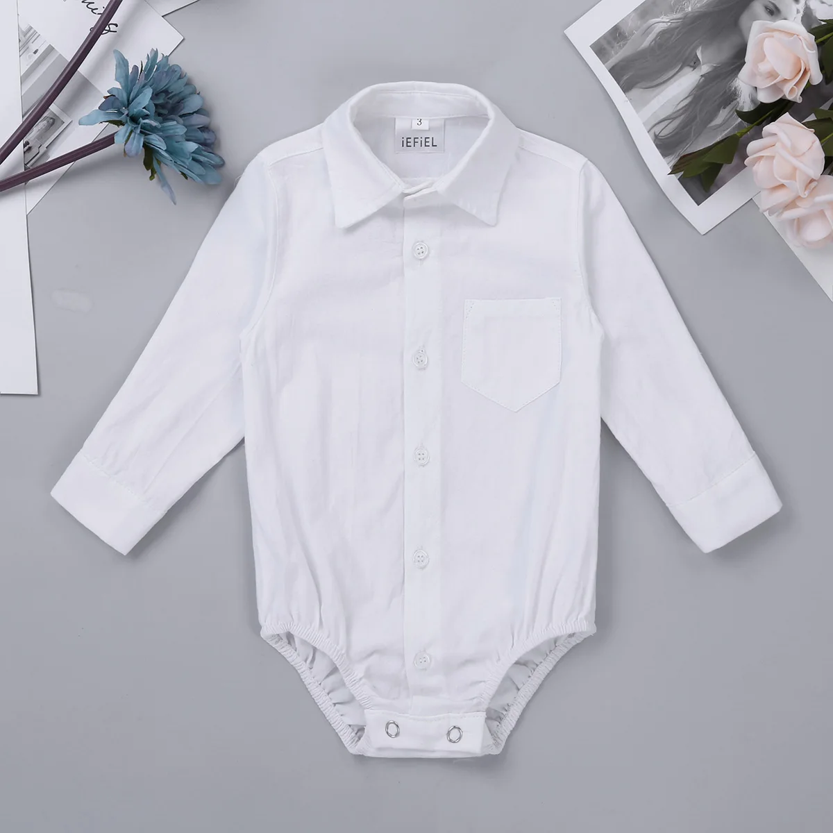 FEESHOW Gentleman Infant Baby Boy Formal Shirt White Newborn Wedding Party Clothes Baby Long Sleeve Body Jumpsuit Baby Rompers