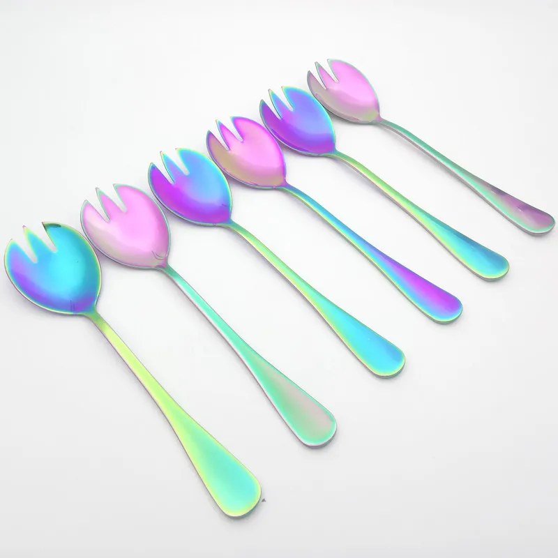 

Dessert Spoon Pasta Fork Colander Stainless Steel Forks Scoops Serving Spoons Rainbow Serving Mixing Scoops Cutlery Set 3/6pcs