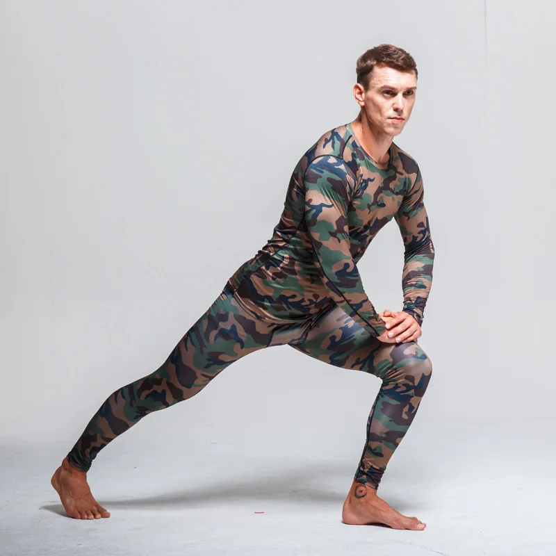 Camouflage suit  Men\'s Thermal Underwear Quick-drying Sportswear  Long johns Winter Thermal Underwear Rashgard Male  Sport suit