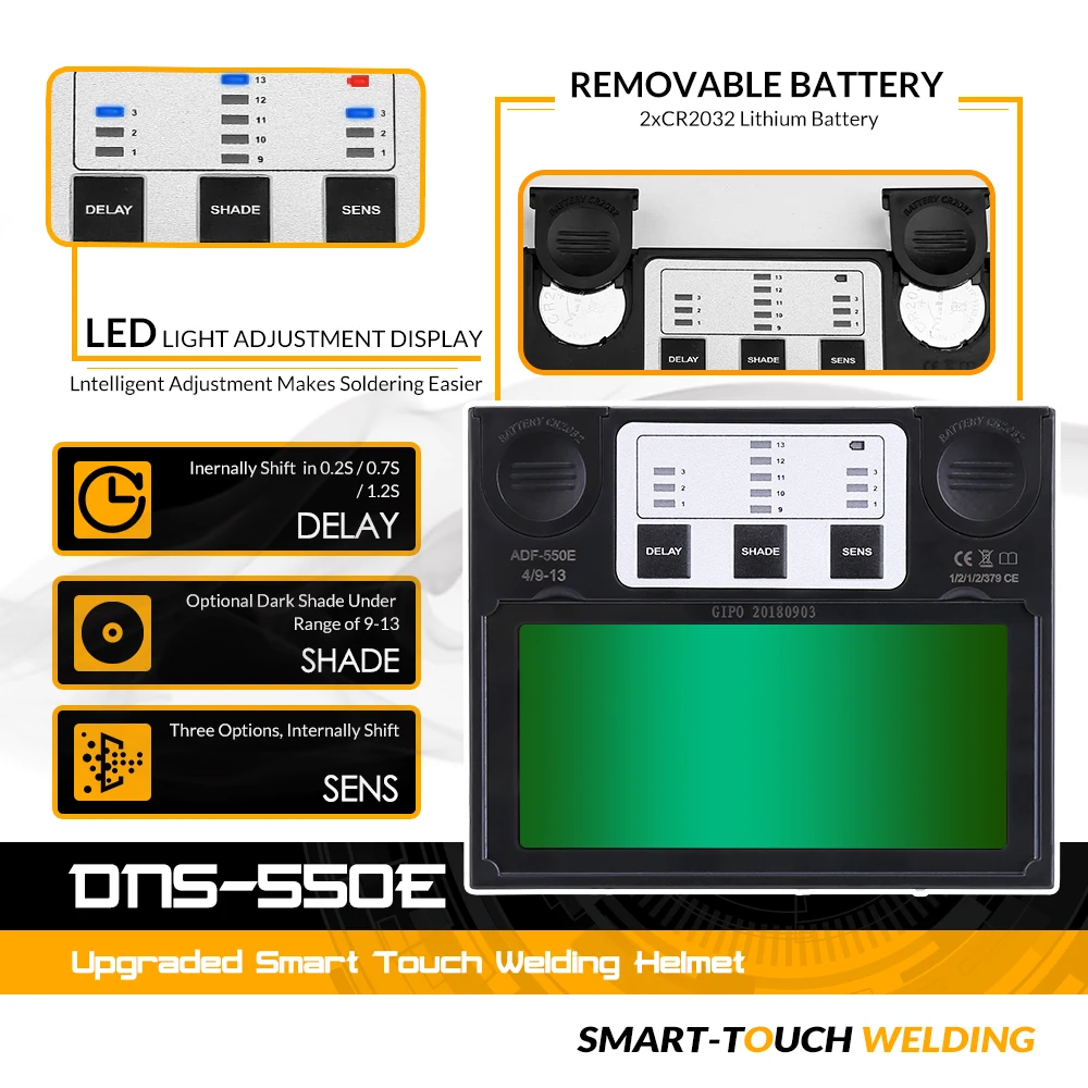 DEKO DNS-550 الطاقة الشمسية السيارات سواد قناع لحام عدسة خوذة المهنية و المنزلية DIY ل TIG MIG MMA طحن