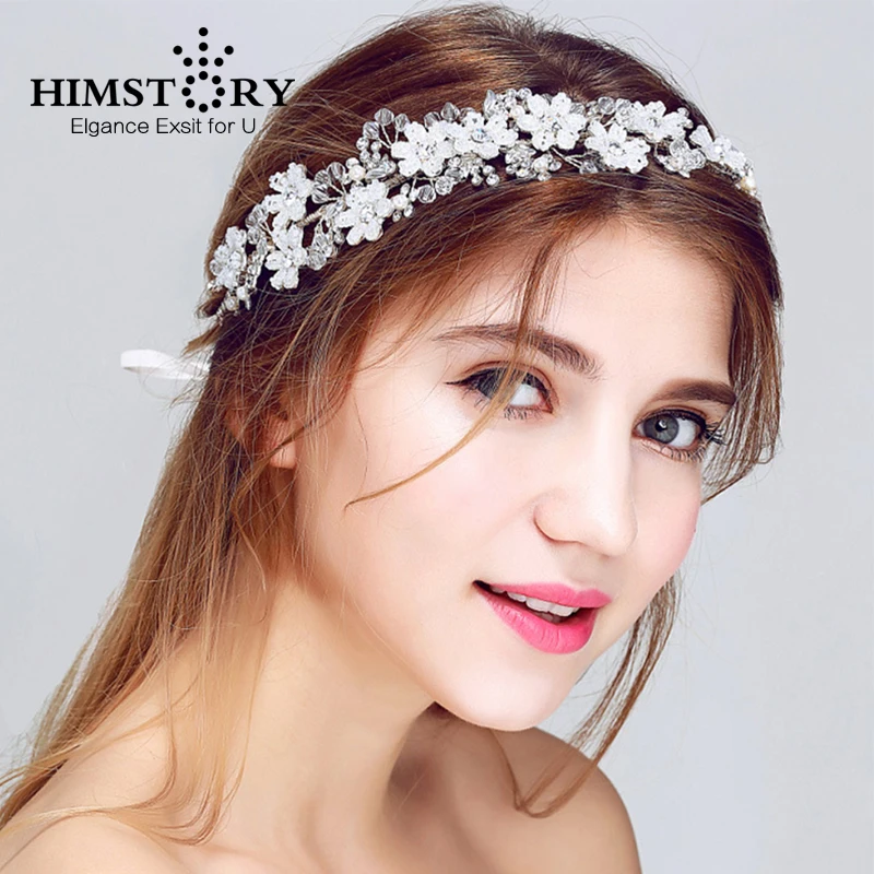 

HIMSTORY Handmade Beaded Floral Bridal Headband Wedding Hair Accessories Women Jewelry Crystal Hairwear Headpiece