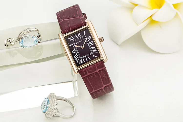 GUOU authentic Korean Edition watch rectangular belt retro Rome scale quartz watch wholesale