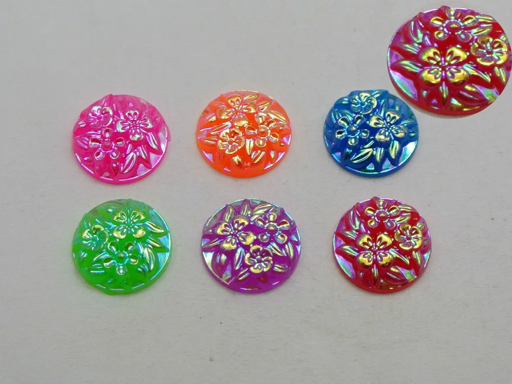 100 Mixed Color Flatback Resin Round Cabochon Gems Floral Top 12mm