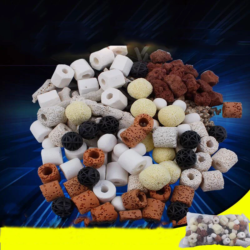 250G -1000G Aquarium Filter Media Activated Carbon Ceramic Rings Bio Ball Clean Water with Filter Net Bag