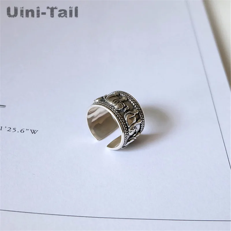 Uini-Tail hot new 925 Tibetan silver elephant totem open ring retro old fashion tide flow personality high quality jewelry JZ079