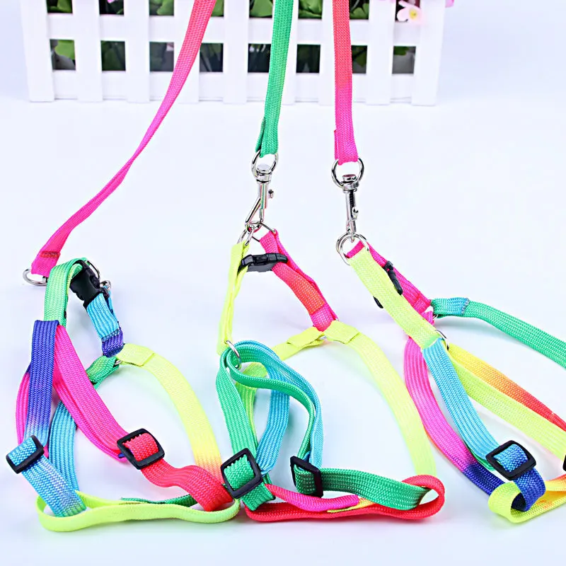 1Pc Colorful Chest Back Pet Traction Rope Small Dog Puppy Cat Rabbi Kitten Nylon Harness Collar Leash Lead Adjustable