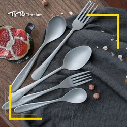 TiTo tytanowe piaskowanie Spork i łyżka ultralekkie i trwałe sztućce do gotowania na kempingu rodzinny piknik