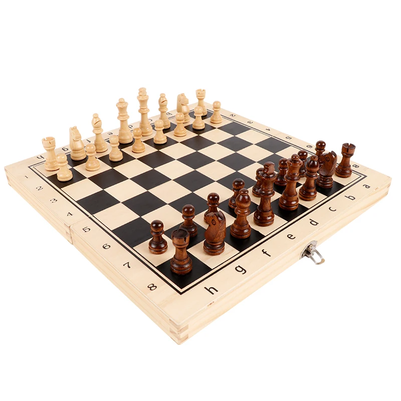 Portable Child Teaching Folding Wooden International Chess Set Pieces Set Board Game Funny Game Chessmen Classic Collection Gift