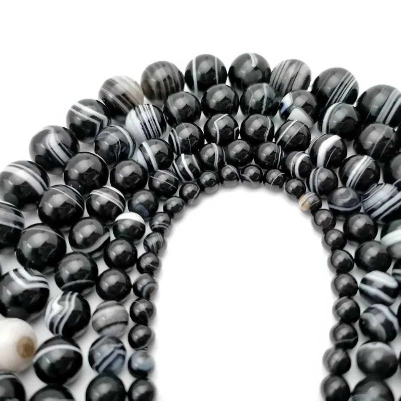 5/6/8/10/12/14/16mm Natural Stone Black Stripe Onyx Agates Round Loose Beads Pick Size Free Shipping