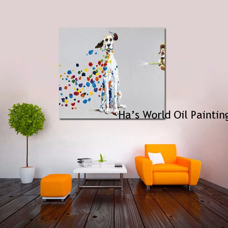 Artist Handpainted High Quality Modern Canvas Oil Painting Abstract Funny Animal dog Oil Painting wall art for living room decor