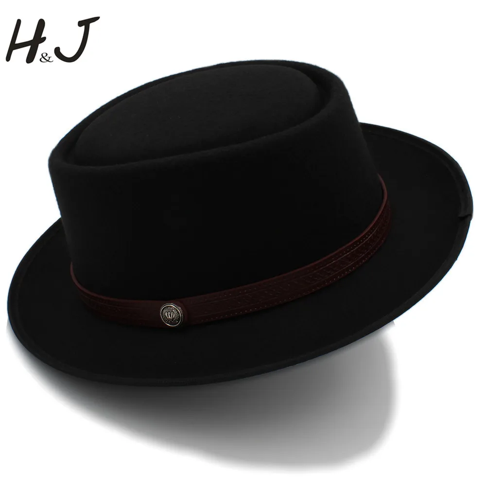 Pork Pie Hat For Women Men Wool Flat Fedora Hat For Gentleman Dad Gambler Panama Trilby Hat Hat With Fashion Belwt Size 58CM