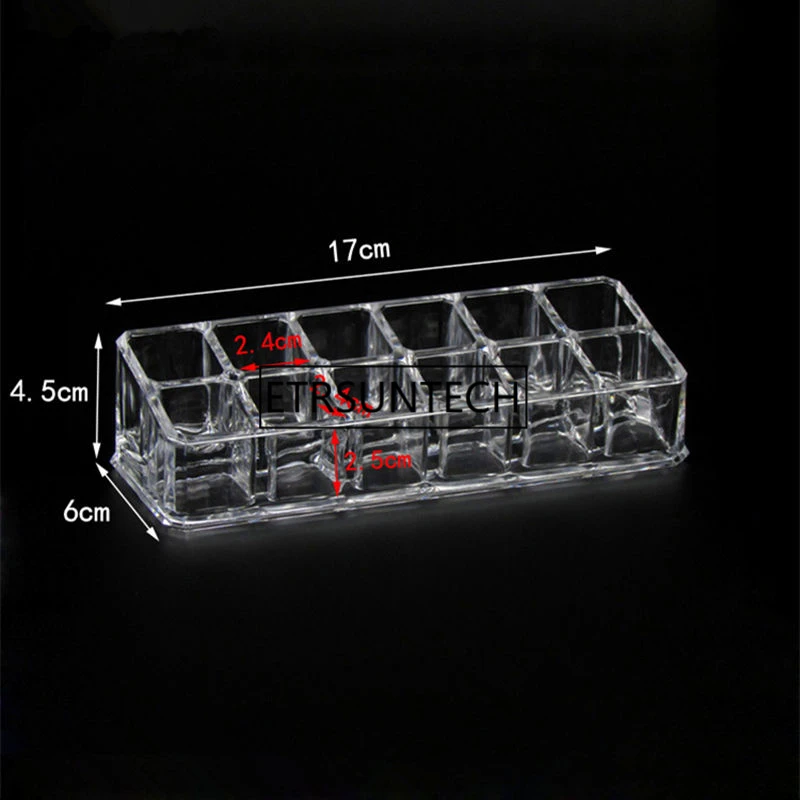 Clear Acrylic 12 Container Showing Shelf Nail Polish Cosmetic Lipstick Pen Storage Display Stand Rack F1233