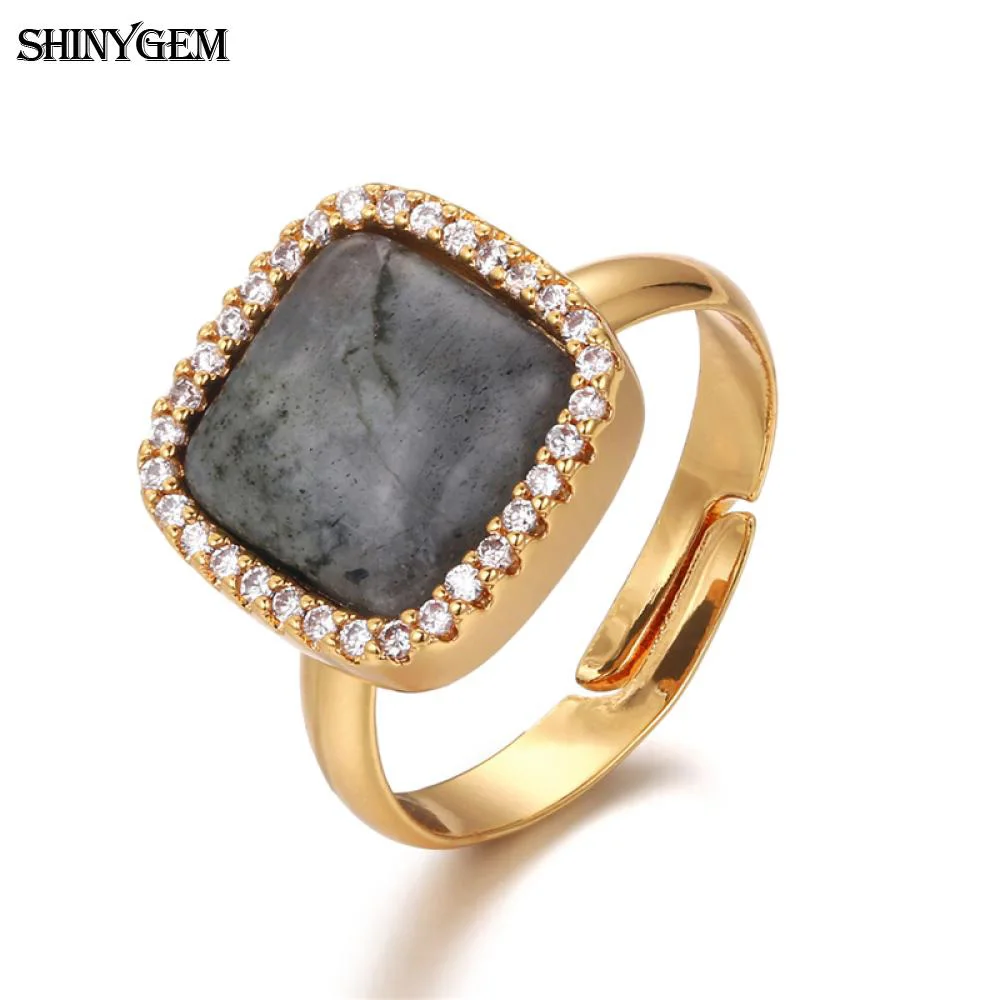 

ShinyGem Natural Black Labradorite Rings Square/Triangle/Heart Love Stone Rings Gold Plating Wedding Engagement Rings For Women