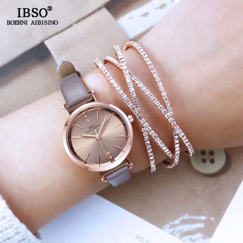 IBSO Kristall Armband Uhren Set Weibliche Hohe Qualität Quarzuhr Luxus Frauen Uhr Armreif Set Für valentinstag Geschenk