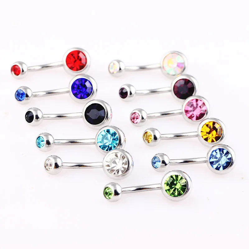 TIANCIFBYJS Belly Button Rings 50/100/200PCS Rhinestone Stainless Steel Women Navel Ring Body Jewelry Piercing Ombligo Nombril