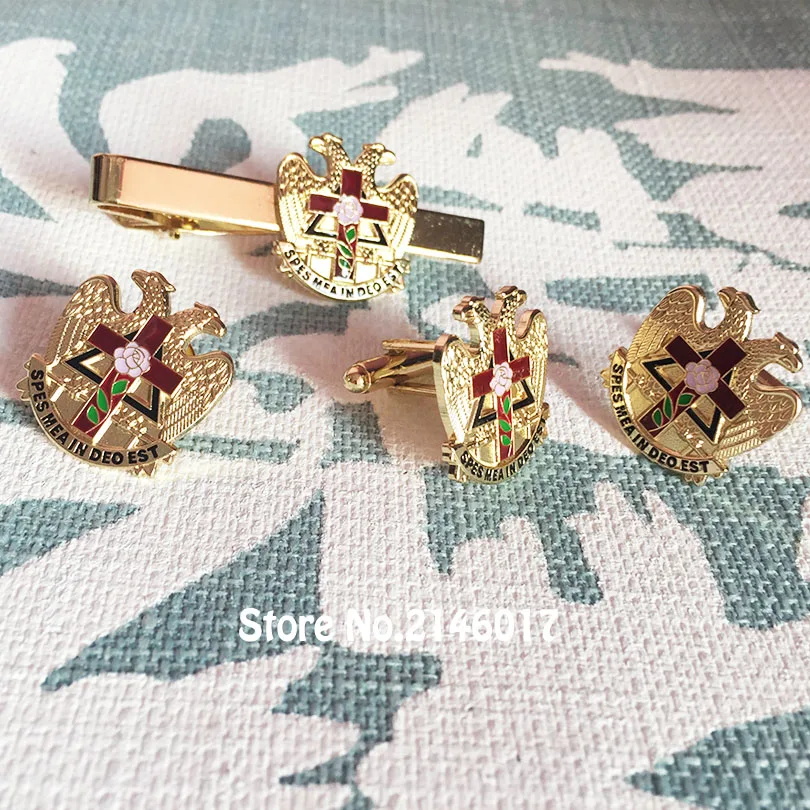 1 Set Masonic Masonry 32 Degree Scottish Rite Rose Croix Cross Cuff Links Freemason Lapel Pin Badge Cufflink Tie Clips Set