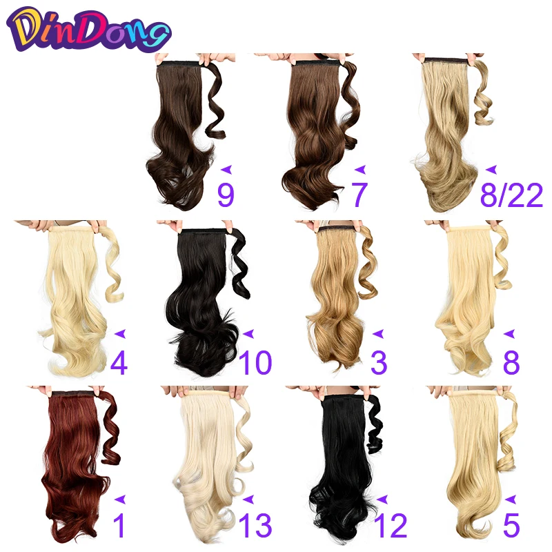 DinDong Synthetic Hair Extension 20\'\' Ponytail Extensions Tail Flase Pony Tail Hairpiece Nature Wave Blonde Brown Black