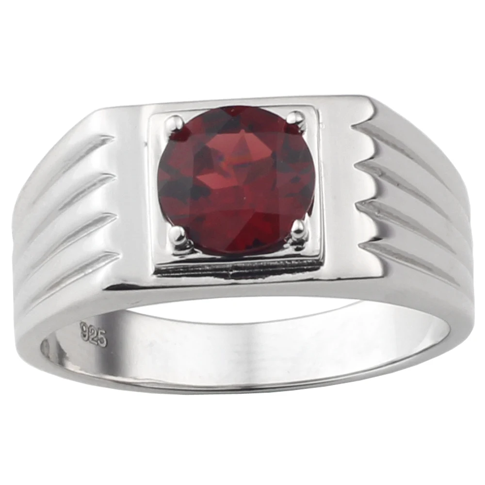 Real Red Garnet 925 Silver Ring for Men 8mm Gemstone January Birthstone Birthday Gift R516RGN