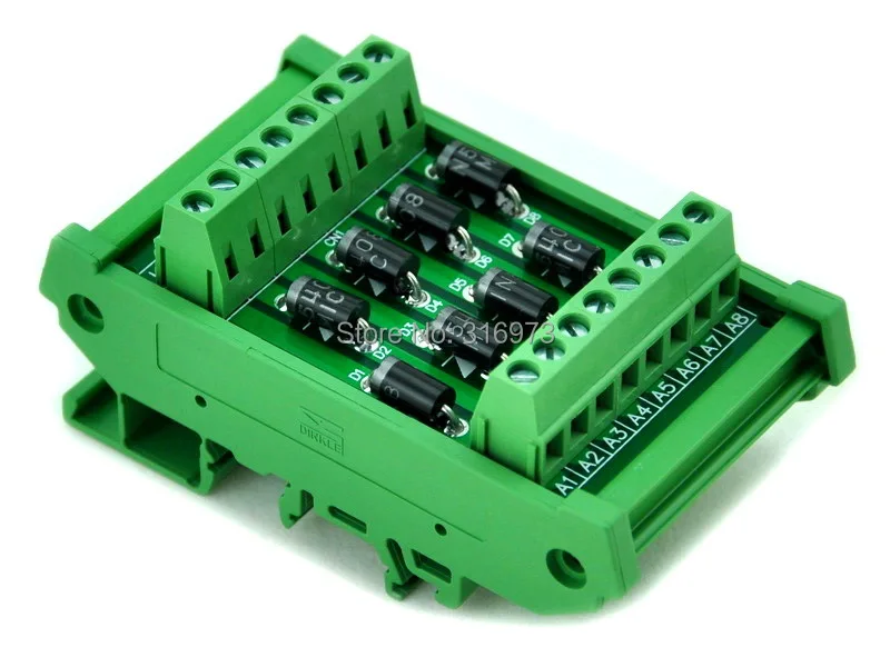 DIN Rail Mount 3 Amp 1000V 8 Individual Diode Module, 1N5408.