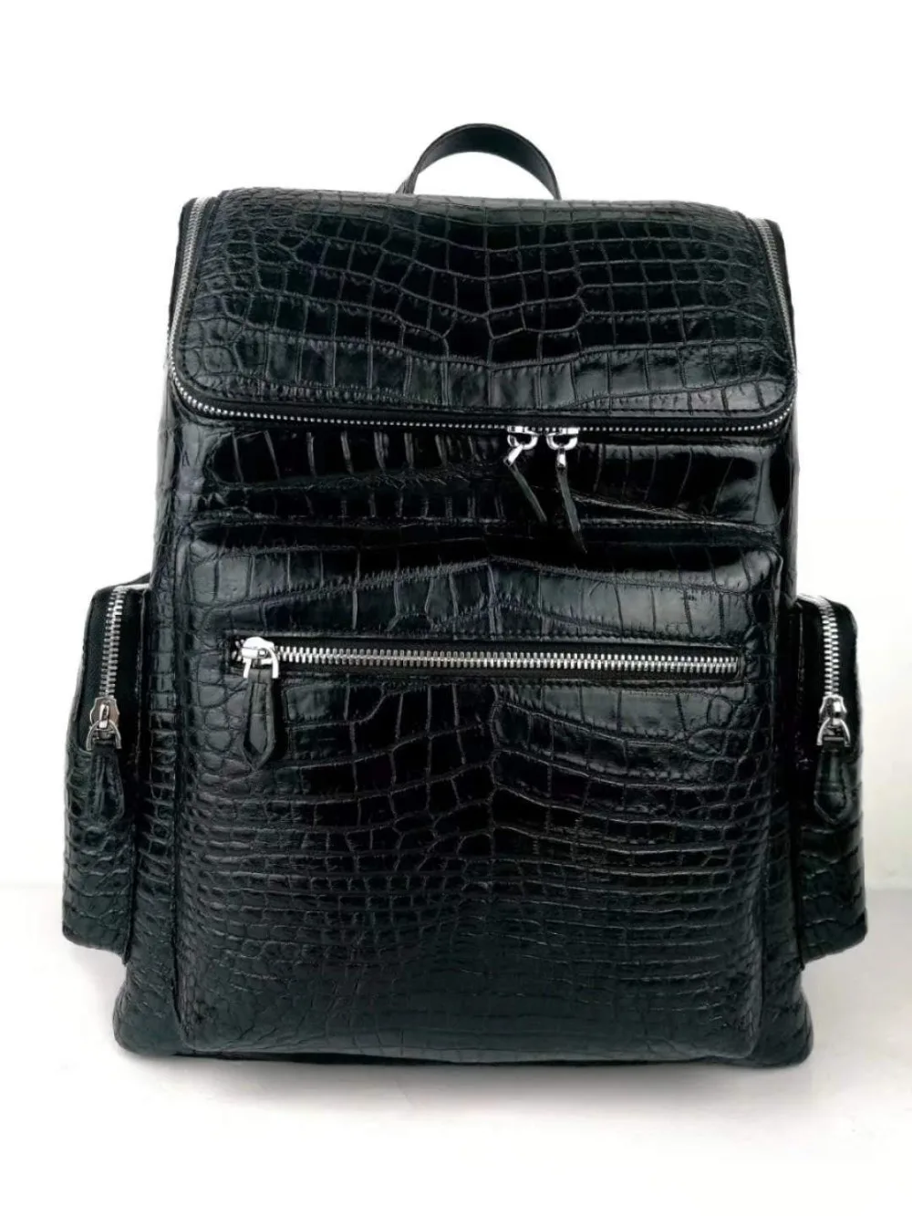 

Top quality 100% real genuine crocodile belly skin leather men backpack bag black color men daily bag fast ship free zip close