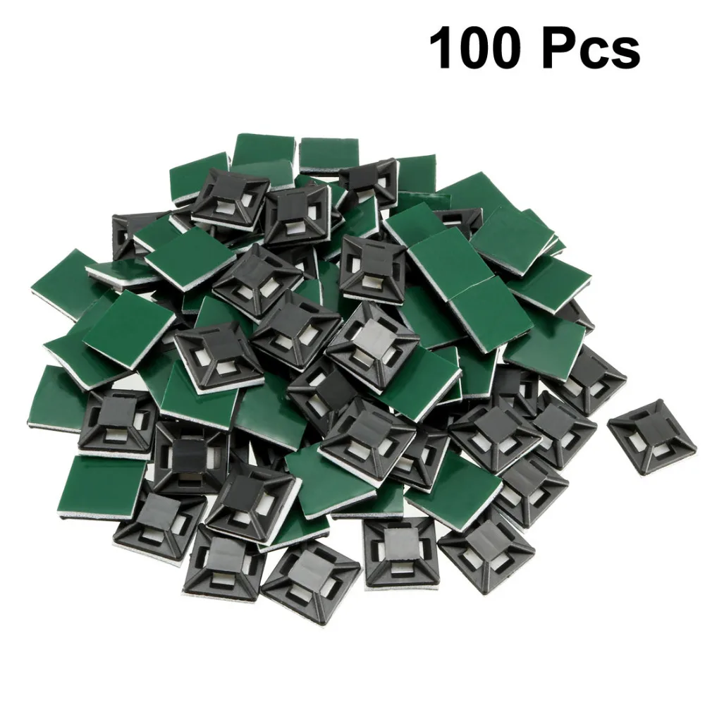 Uxcell 100 szt. Czarny Zielony Samoprzylepne opaski kablowe Uchwyty Podstawa drutu 12,5 mm x 12,5 mm Regulowane