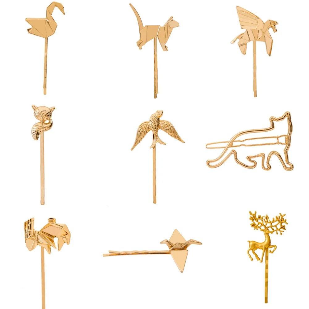 Birds Horse Swan Fox Deer Rabbit Animal Hair Clip and Pins Gold Plated Silver Plated Hairgrips  Women Headwear Hair Accessories