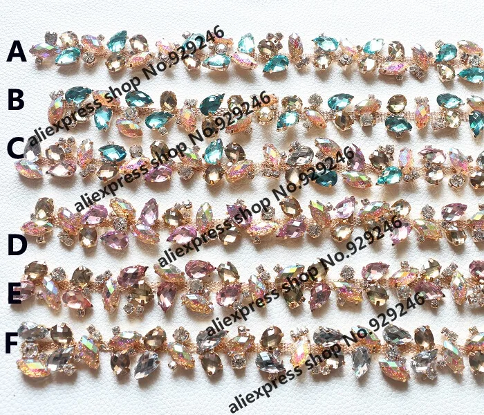 1 yard/pack 2.2cm blue yellow pink resin rhinestone gold chain yard garment trimmings sewing-on clothing dress bags decoration