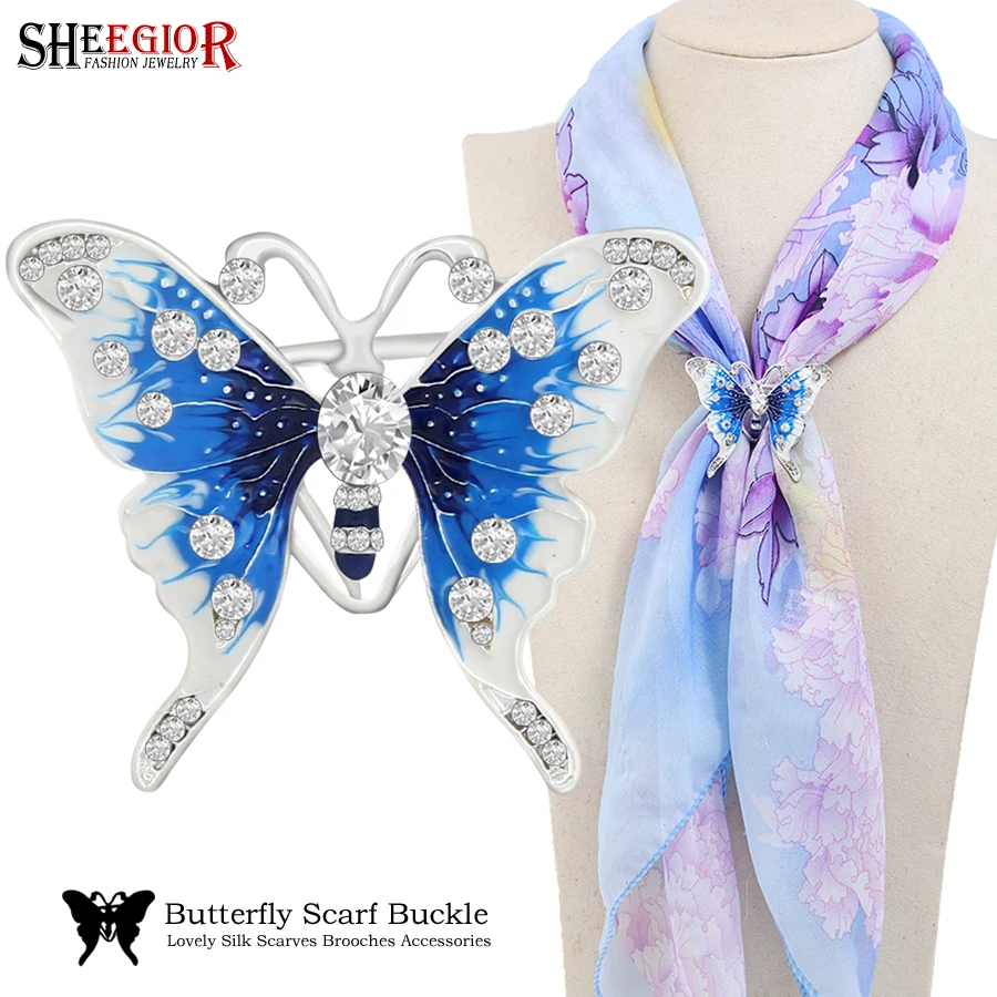 Enamel Butterfly Scarf Buckle Wedding Hoop Scarf Brooches for Women Scarf Clip Accessories Party Cape Button Ornaments Love Gift