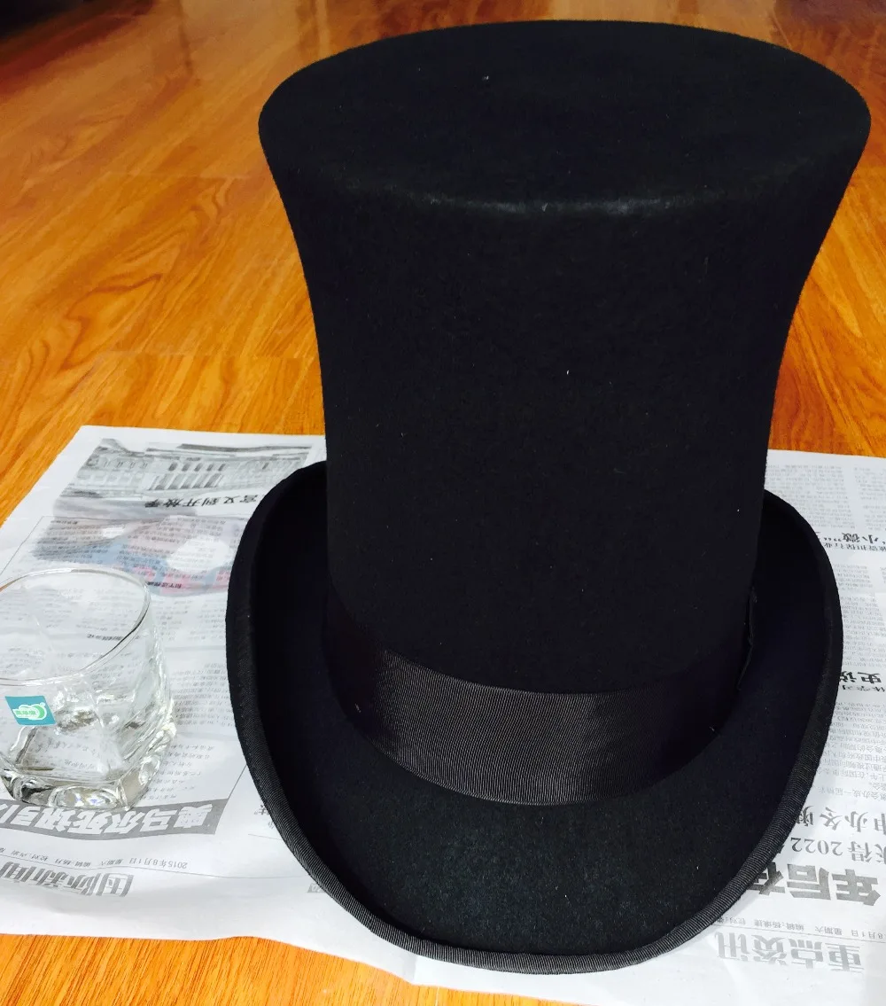 

23cm 9 inch Extra High Top Hat Steampunk Mad Hatter Victorian Vintage Traditional Wool Fedora Millinery Magician Topper Hat