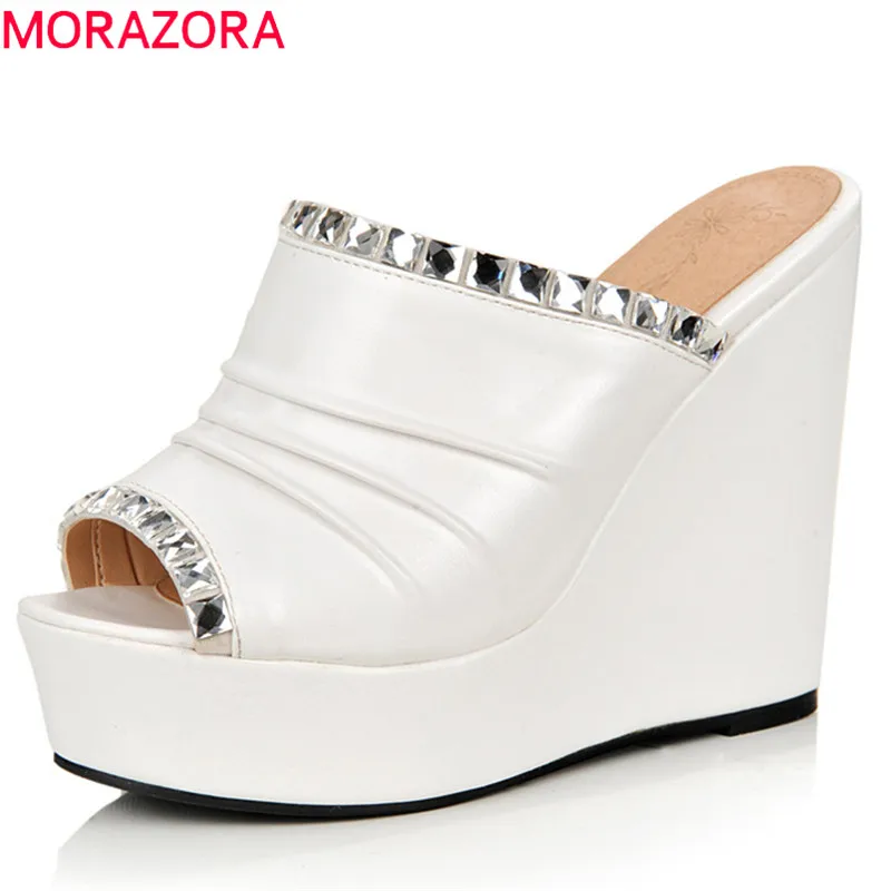 MORAZORA 2024 hot sale pu women sandals crystal open toe summer shoes rome wedges platform sandals woman party wedding shoes