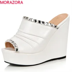 MORAZORA 2024 vendita calda pu sandali da donna crystal open toe scarpe estive roma zeppe sandali con plateau donna scarpe da sposa per feste